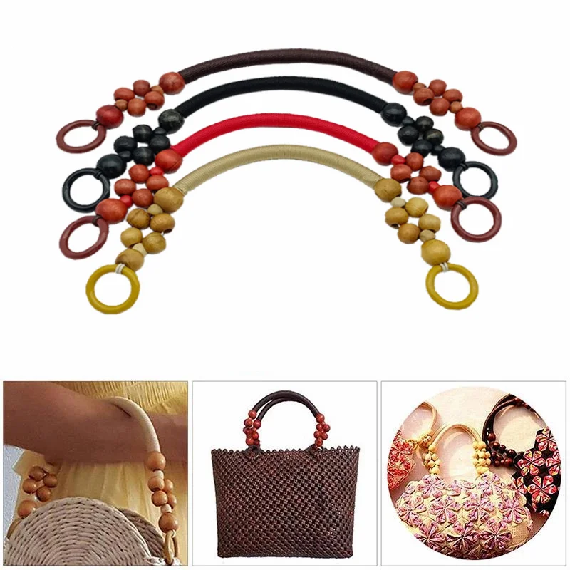 

1Pcs 46cm DIY Handbag Women Woodern Hanger Wood Bead Nylon Rope Bag Handle Replacement Accessories Handle Strap