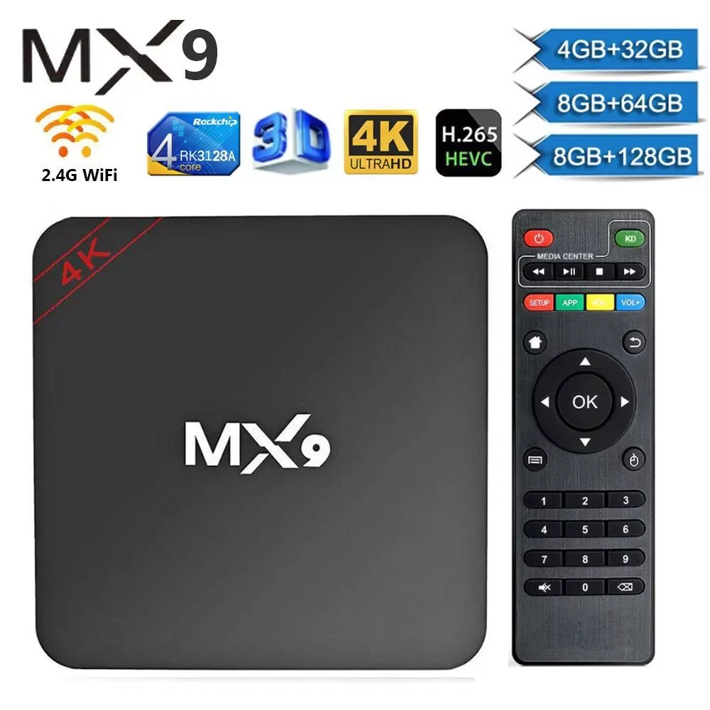 

MX9 Smart TV Box for Rockchip RK3128 Quad Core Set Top Box 8GB 128GB 4K for Android 10 2.4G Wifi 3D Video Media Player H.265 New