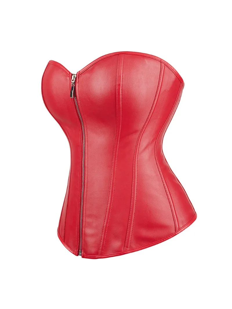 

S-6XL Corset Bustier Top Women Vintage Style Zip Faux Leather Overbust Corset Leather Nightclub Sexy Korsett Lingerie Strapless