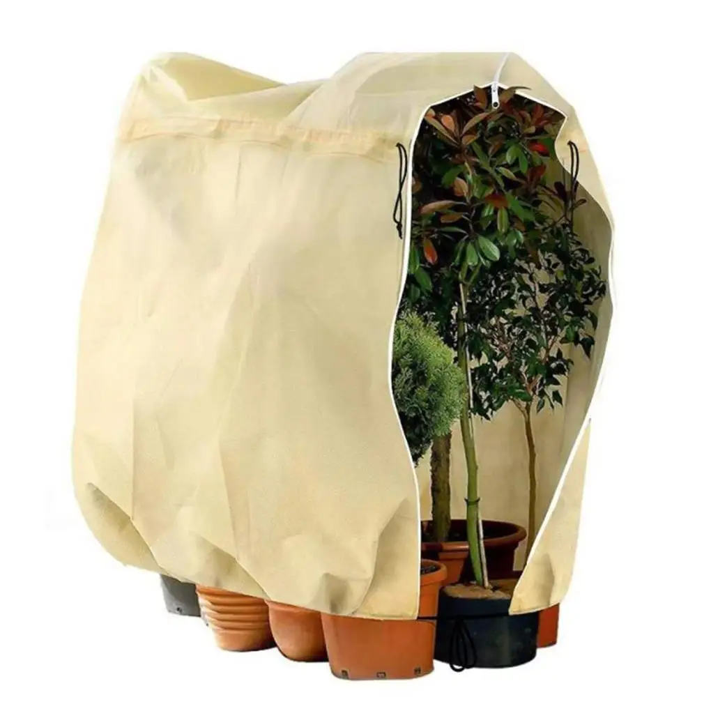 

Plant Cover with Drawstring Non-woven Outdoor Winter Protection Bag Windproof Tear-Resistant Frost Blanket Home Garden
