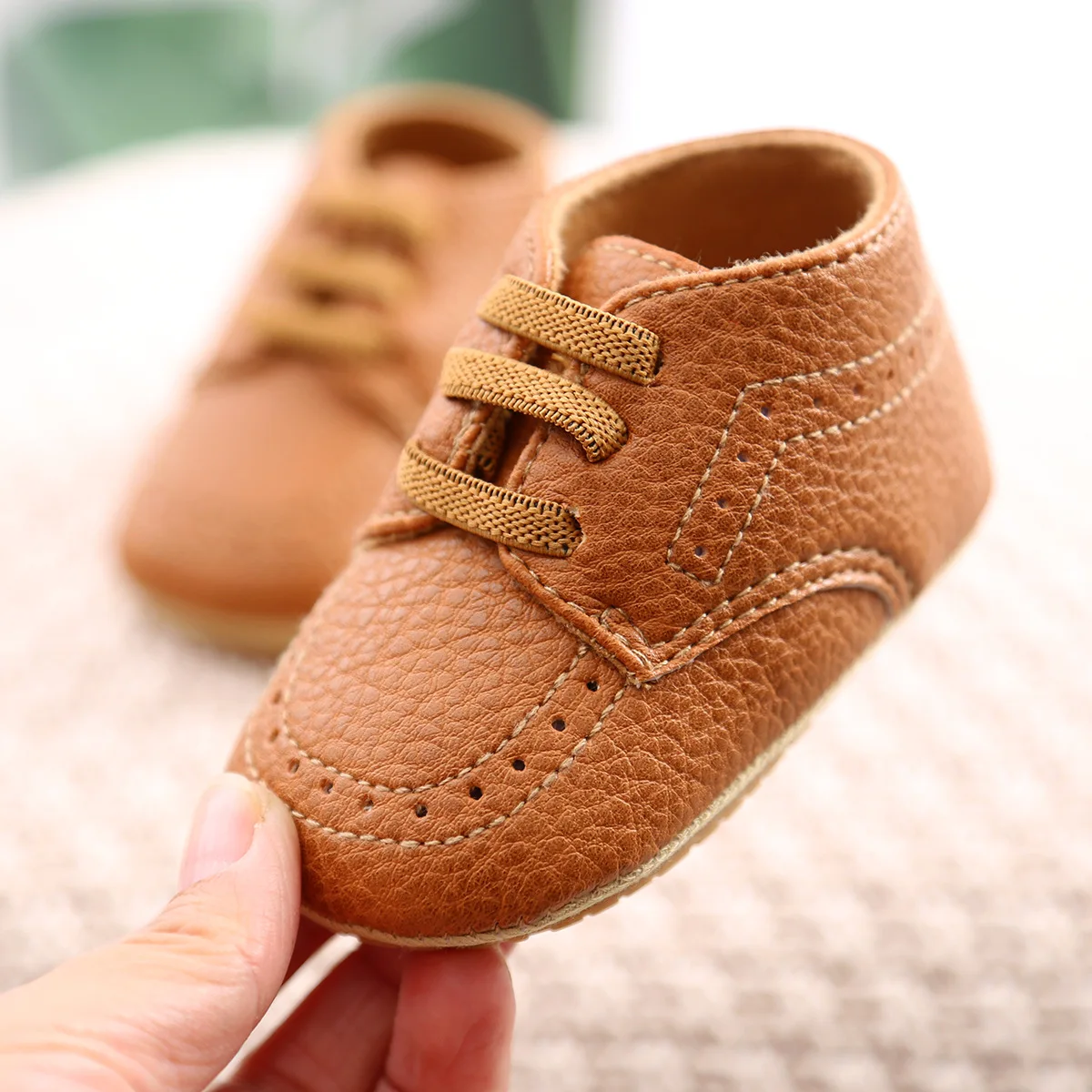 Baby Boys Girls Shoes Lace Up PU Leather Infant Sneakers Non Slip Rubber Sole Newborn Loafers Toddler First Walker Crib Shoes