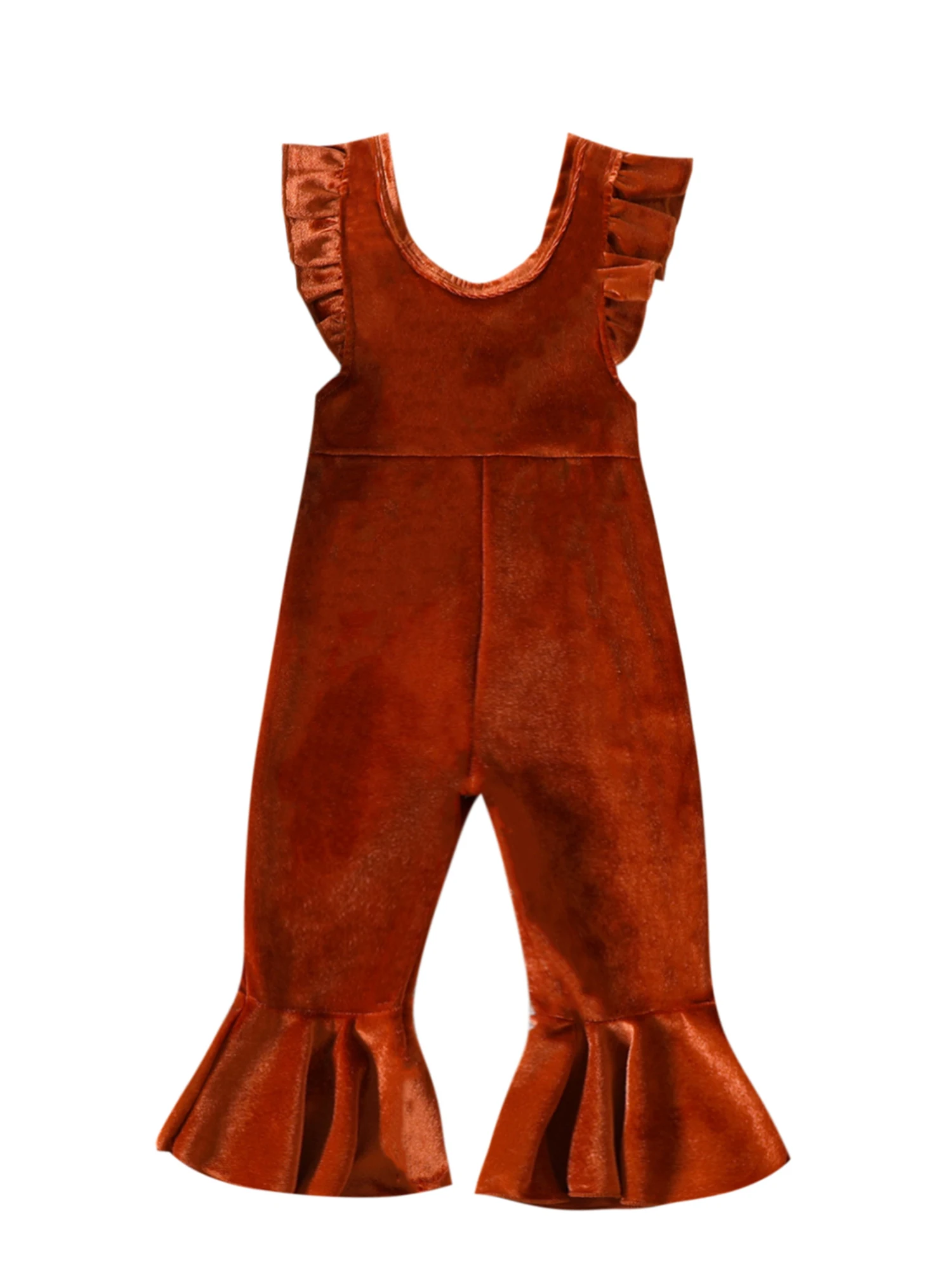 

Baby Toddler Girls Velvet Jumpsuit Ruffle Sleeve Suspender Flared Pants Overalls