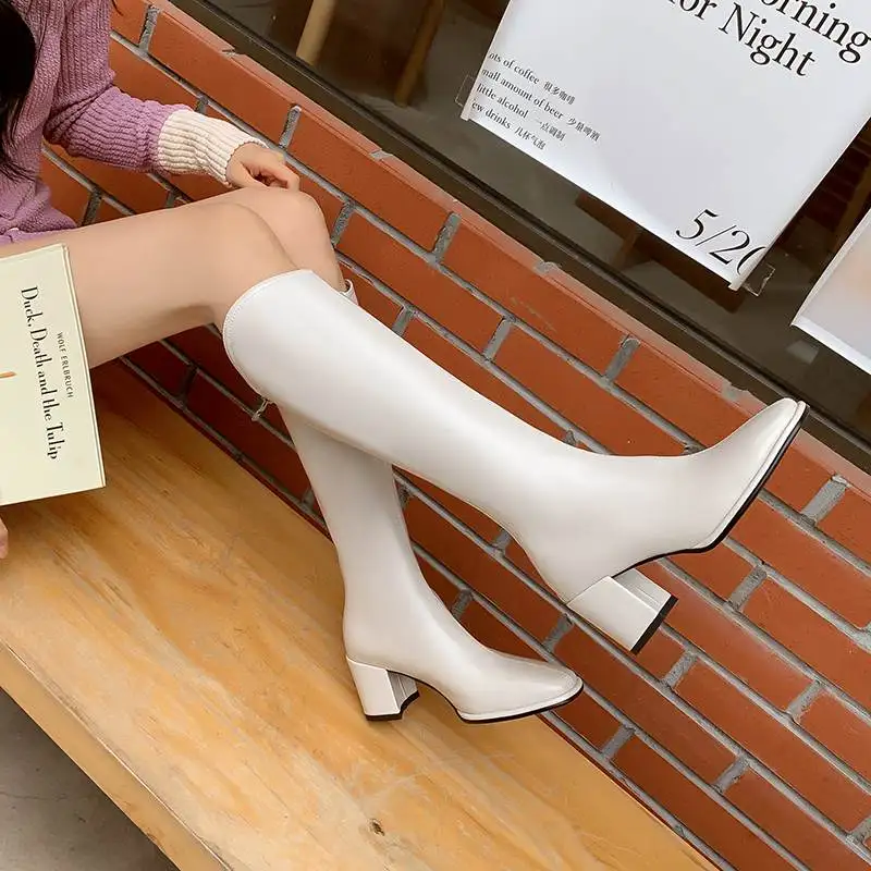 Krazing Pot/Новые эластичные длинные сапоги из микрофибры с круглым носком на среднем