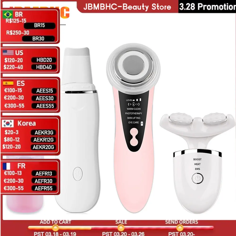 

LED Facial Lifting Beauty Devices Face Neck Massager Reduce Double Chin Ultrasonic Skin Scrubber Blackhead Remover Face Steamer