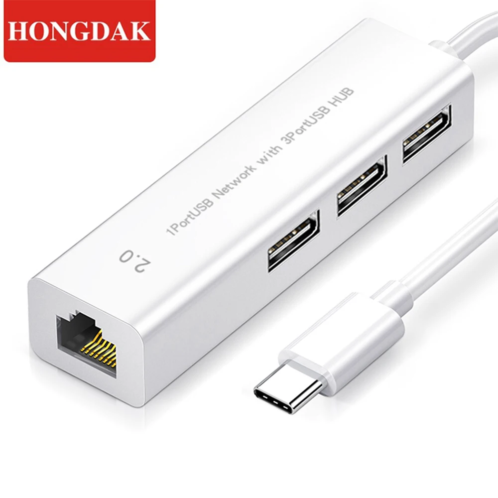 

HONGDAK 4 in 1 Hub USB 2.0 C Rj45 Adapter For Laptop PC Computer Adapter PD 4 Ports Dock Station RJ45 Notebook Type-C Splitter