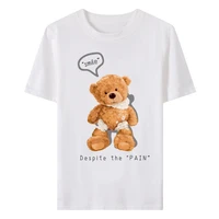 summer new womens round neck short sleeve casual fashion all match simple bear print t shirt
