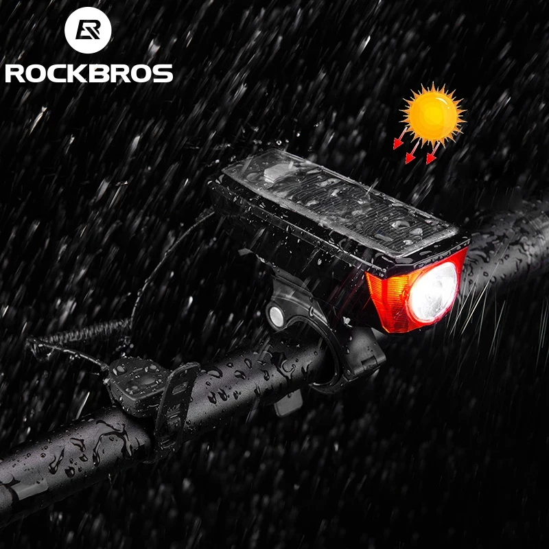 

ROCKBROS IPX4 Waterproof Bicycle Headlights 2000 mAh USB Solar Charging Bike Light Bike Bell 120 dB Smart Switch Multiple Modes