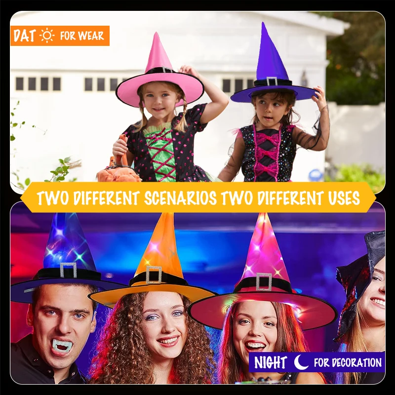 

1PCS Halloween Decoration Witch Hat LED Lights Halloween Witch Hat For Kids Party Halloween Props Outdoor Tree Hanging Ornament