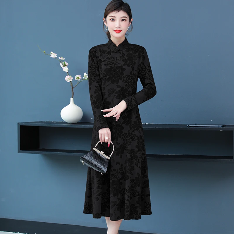 Женское платье-чипао из полиэстера и хлопка