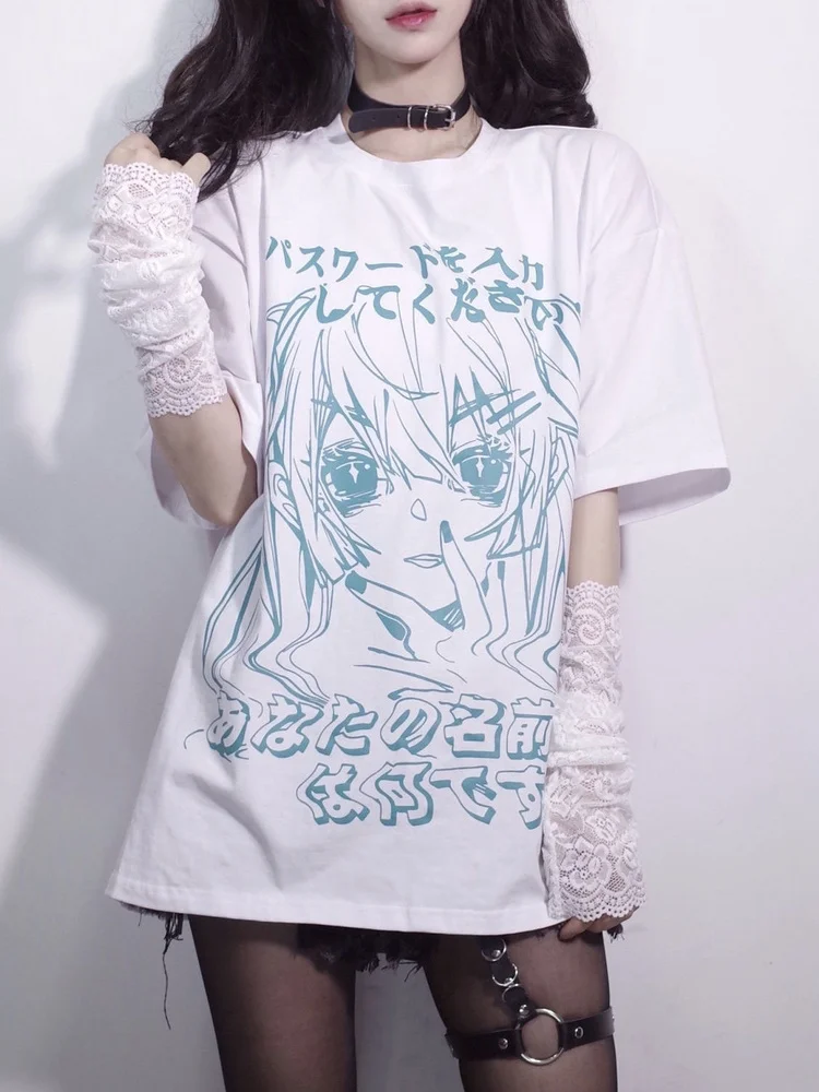 Deeptown Japanese Kawaii Girl Anime T-shirt Cute Two-dimensional Graphic Tees Manga Harajuku Print Short Sleeve Summer Top Women