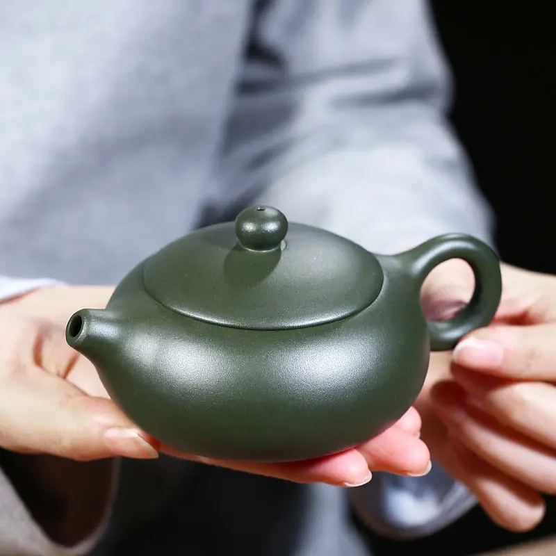 

Yixing Master Handmade Kung Fu Teapot Flat Xishi Kettle Mud Lv Teaware