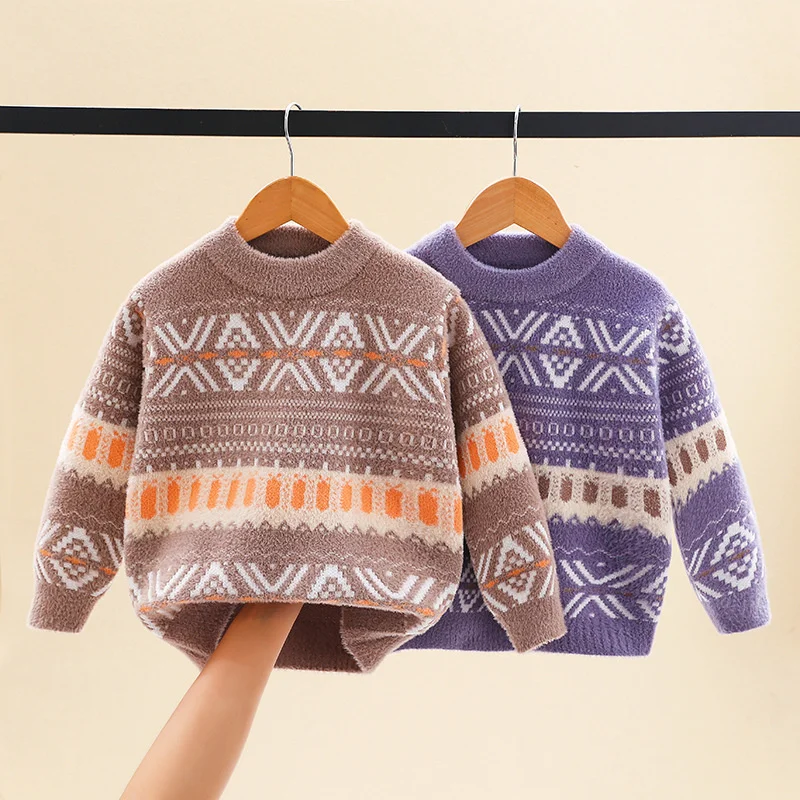 

Хлопковый вязаный шерстяной свитер для мальчиков, теплая утепленная бархатная одежда для осени и зимы, 2022