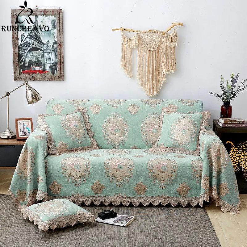 

European-style Vintage Chenille Jacquard Lace Sofa Throw Cover All-inclusive Dust Couch Slipcover Protector Non-slip Sofa Towel