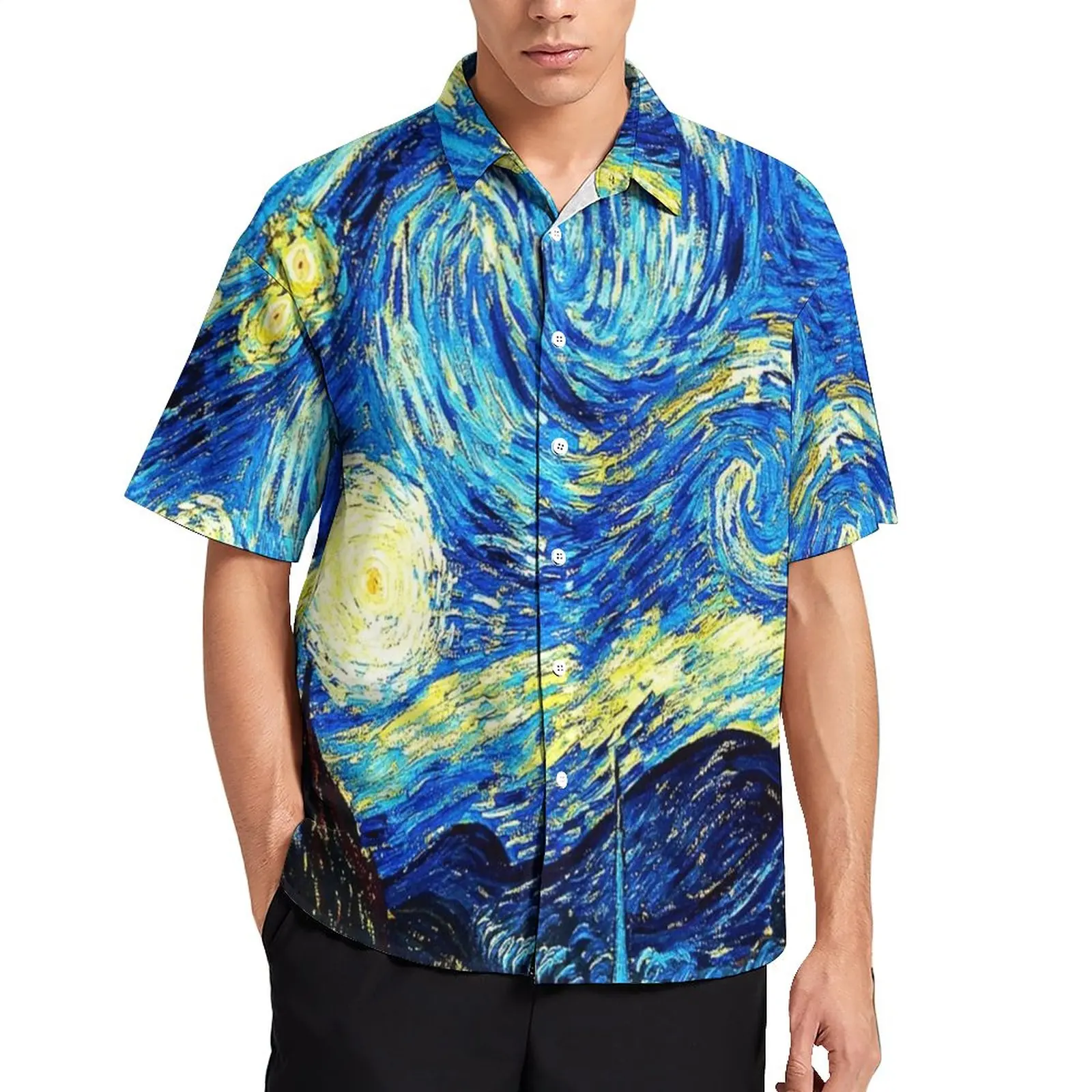 

Starry Night Beach Shirt Vincent Van Gogh Hawaii Casual Shirts Mens Y2K Blouses Short Sleeve Graphic Top Big Size 3XL 4XL