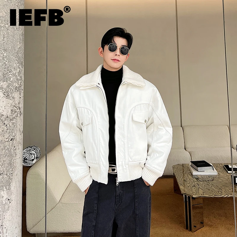 

Мужская Утепленная куртка IEFB, короткая мотоциклетная куртка со съемным шерстяным лацканом, в Корейском стиле, новинка на осень и зиму, 9C3394