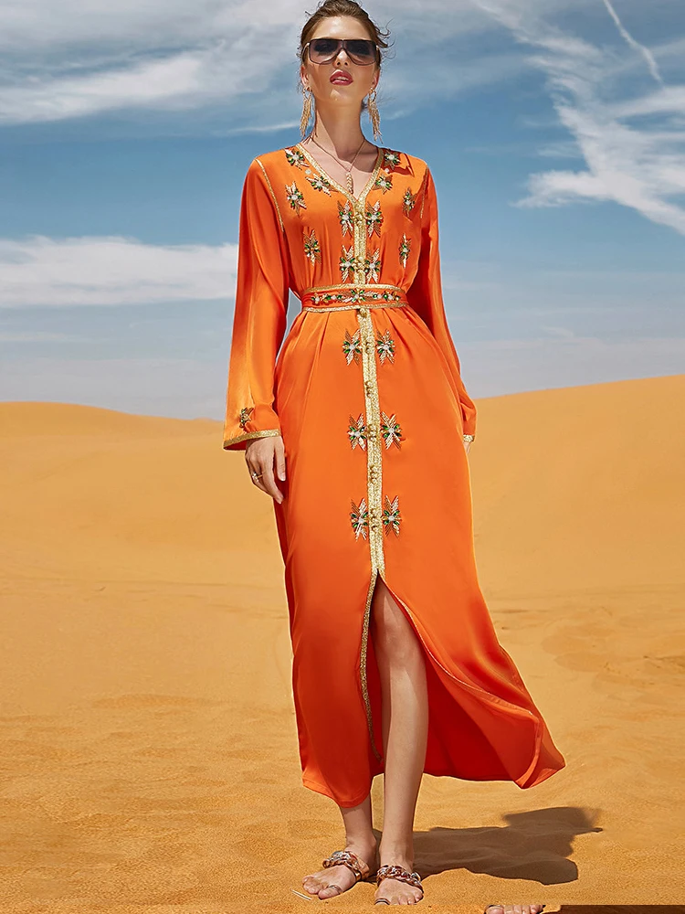

Moroccan Kaftan Handsewn Diamonds Party Evening Oriental Dress Women Abaya Dubai Luxury Saudi Kuwaiti Jalabiya Ramadan Muslim