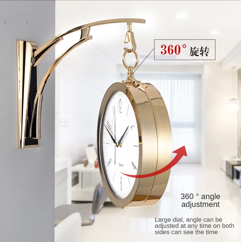 

Gold Nordic Double Sided Wall Clock Modern Design Luxury Silent Wall Watches Home Decor Wall Clocks Living Room Decoration Gift