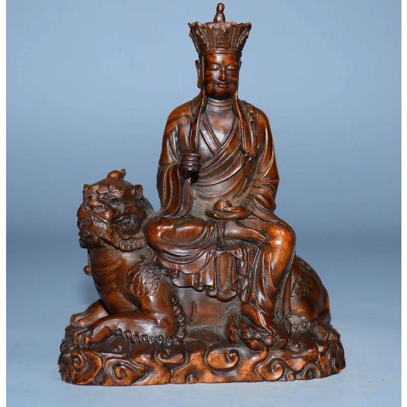 

4,3 "Китайская коробка-резьба по дереву буддизм Tangseng Ksitigarbha катание Kylin статуя ремесло подарок украшение для дома Decore