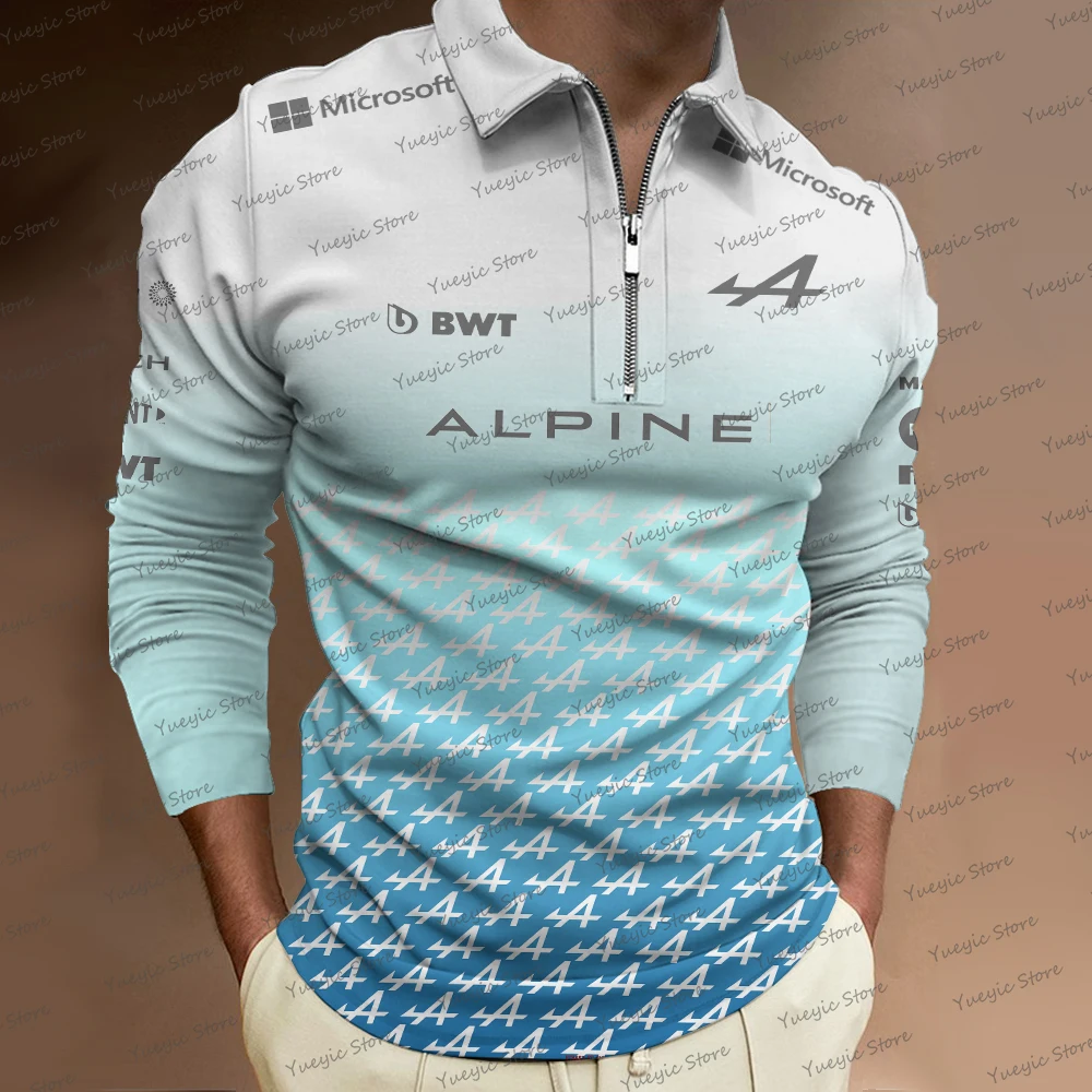 

3D Fashion 2022 Alpine Polo Shirt Alonso F1 Team Formula One 3D Printed Men's Sports Casual Polo Shirt Long Sleeve T-Shirt Top P