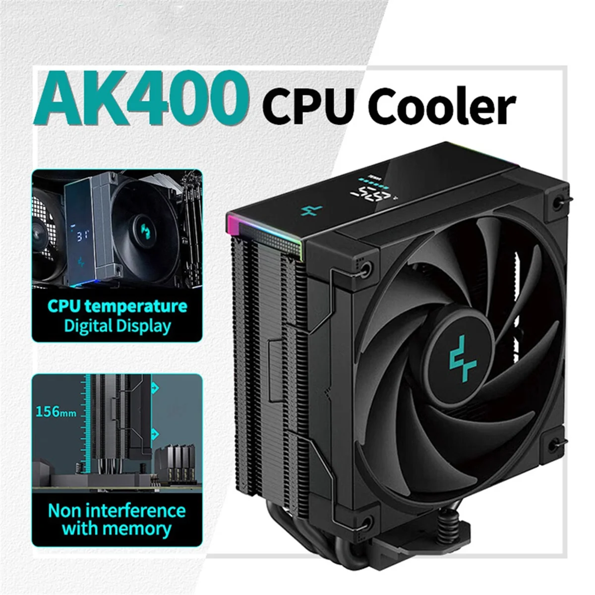 Фото Охлаждающий вентилятор процессора DEEPCOOL AK400, радиатор, цифровой дисплей для LGA1700/1200 115X, черный №2