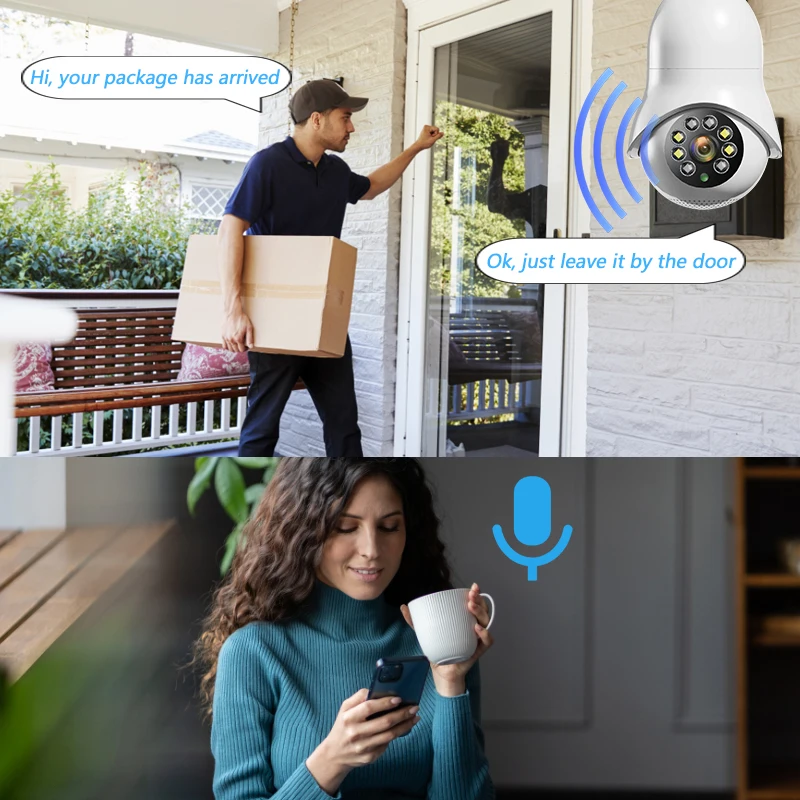 Фото Беспроводная Wi-Fi камера с лампочкой ночного видения, 1080P, Поворот на 360 градусов №4
