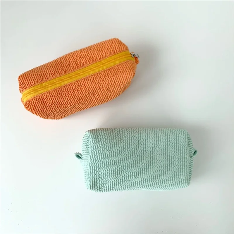 

Solid Color Fold Wave Cosmetic Bag Fresh Ladies Wash Cosmetic Lipstick Change Storage Travel Cosmetic Bag
