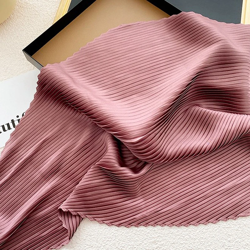 Плиссированный однотонный атласный шарф Женская Косынка лента квадратная