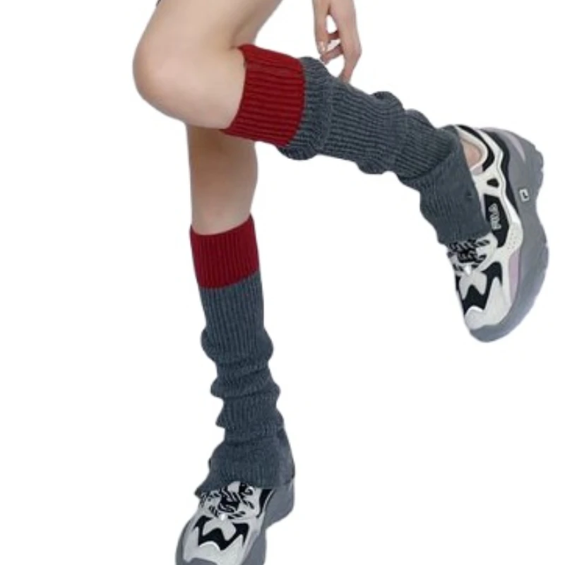 Women Knitting Leg Warmers School Student Acrylic Down  Trim Foot Cover Socks Middle Tube