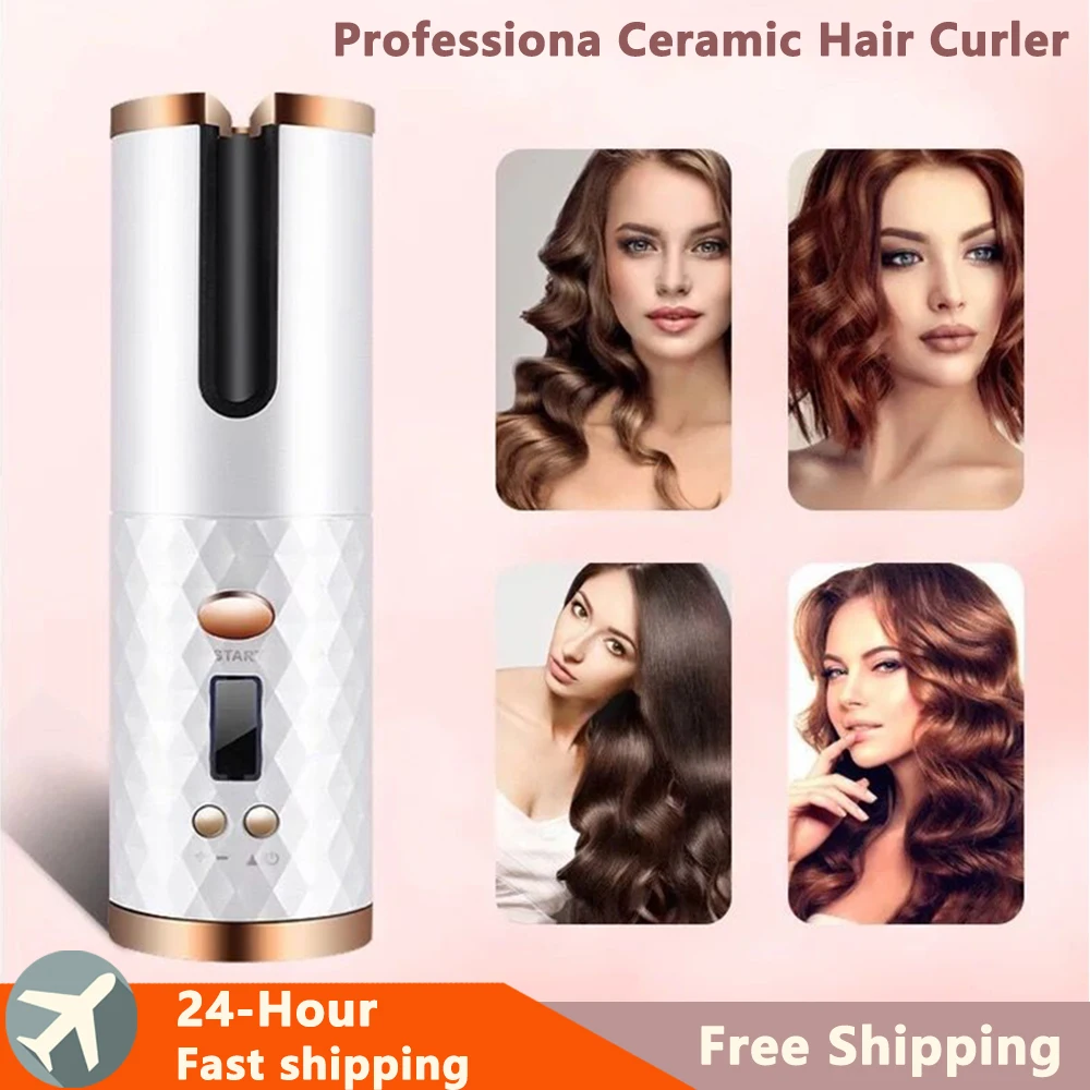 Wireless Auto Rotat Ceramic Hair Curler USB Rechargeable Portable Auto Curler LED Display Temperature Professiona Curler New