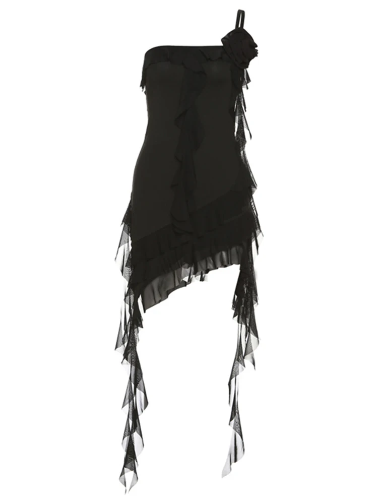 

Женское ТРАПЕЦИЕВИДНОЕ ПЛАТЬЕ с открытыми плечами, черные готические мини-платья в Корейском стиле, привлекательные летние платья 2023