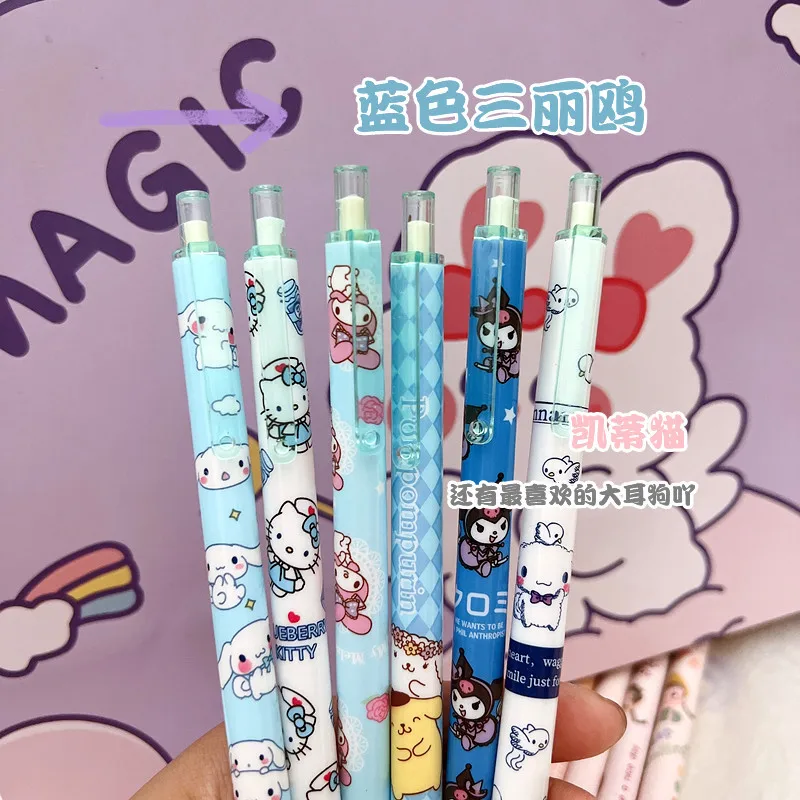 

6 шт. кавайная Милая гелевая ручка Sanrio Hellokitty Kuromi Mymelody Cinnamoroll PomPomPurin, черная ручка с прессом, рождественский подарок для девочек