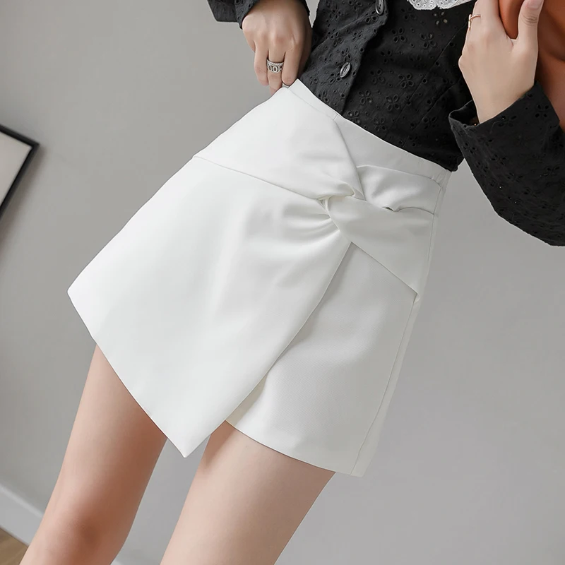 Women Fashion Wide Leg Casual Shorts New Irregular Elegant Skirt Shorts Female Spring Summer Streetwear Bow Twist High Waist OL