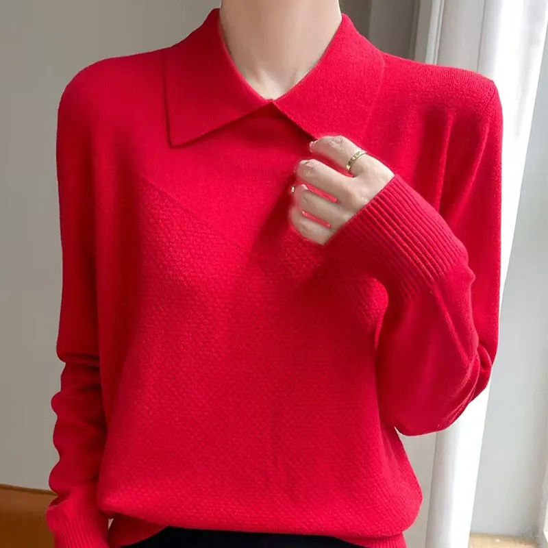 2024 классический женский вязаный шерстяной пуловер с воротником-поло модный