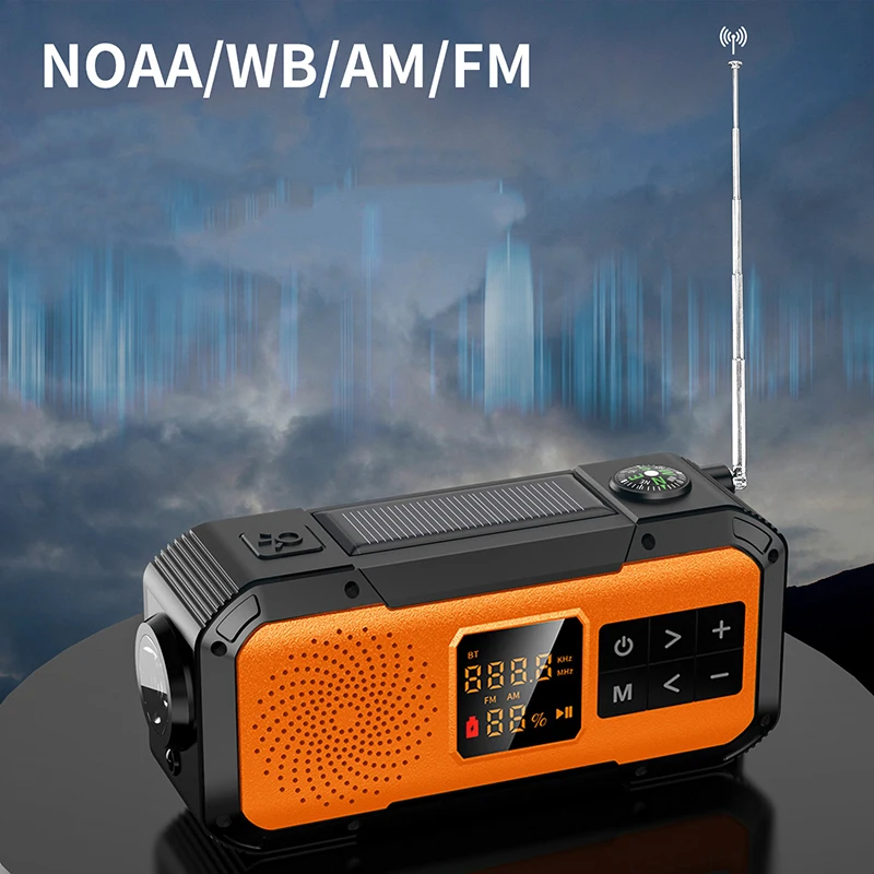 

Solar Hand Power Generation Portable Bluetooth Speaker Strong Lighting Outdoor Camping NOAA WB AM FM Radio SOS Alarm Compass