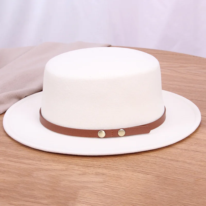 

Women Wool Felt Hat Women's Fedora Hats Fedoras Woman Black White Flat Top Cap Girl Fashion Caps Lady Autumn Winter Christmas
