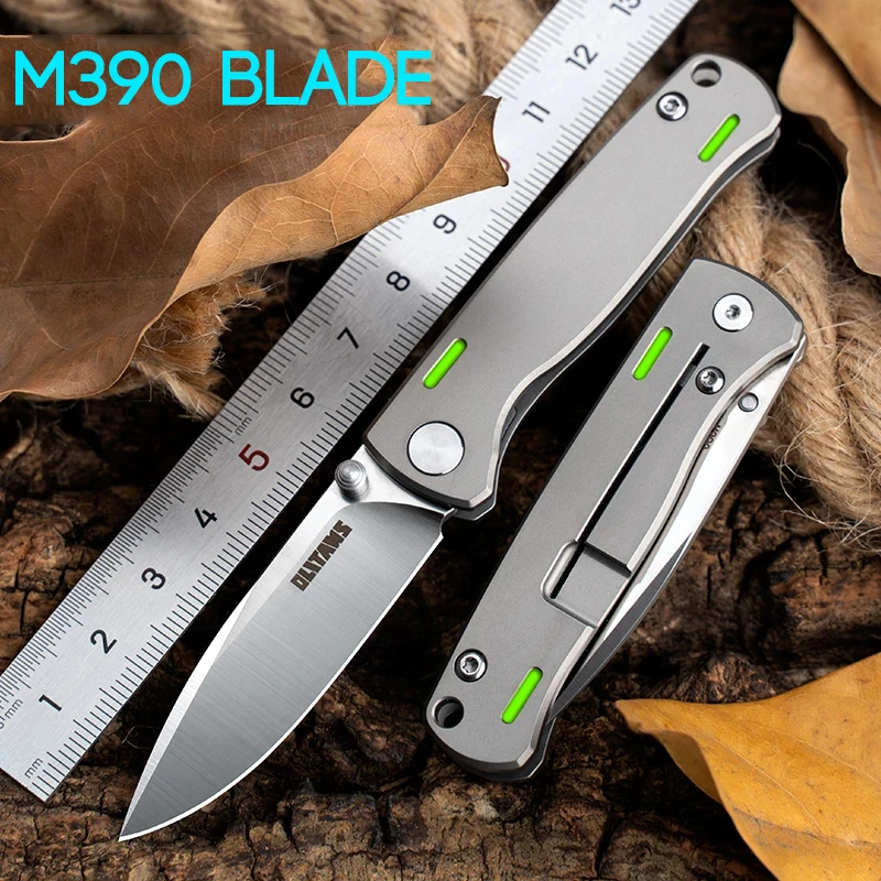 

M390 Blade Mini Folding Knife TC4 Titanium Alloy Handle EDC Portable Pocket Knife Outdoor Camping Self-defense Survival Tool Gif
