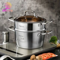 deouny 304 stainless steel soup pot 202224cm thickened double layer steamer stock pot cookware new design general use soup pot