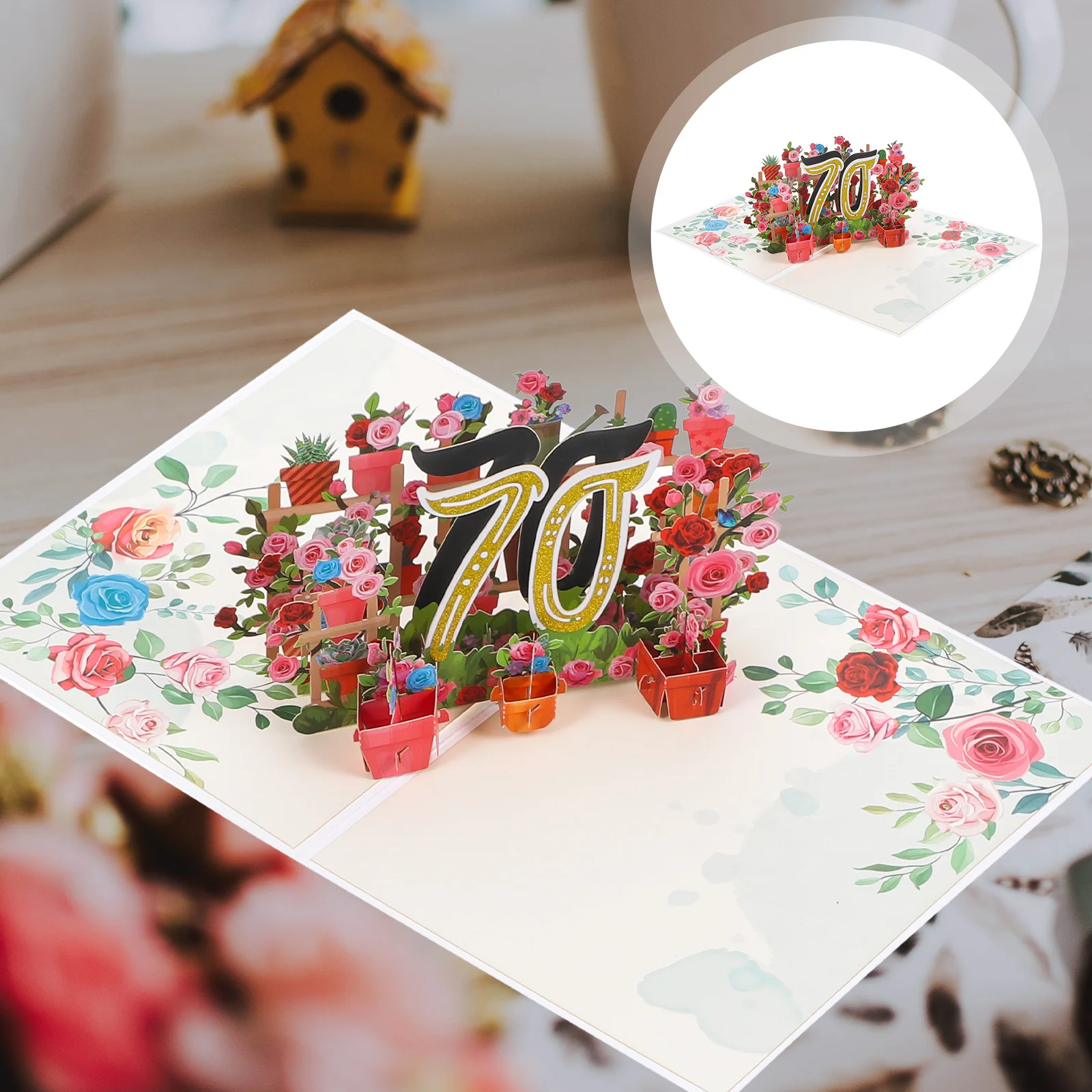 

Exquisite 3D Greeting Luxuriant Flower Pattern Anniversary Greeting Pop-up Paper