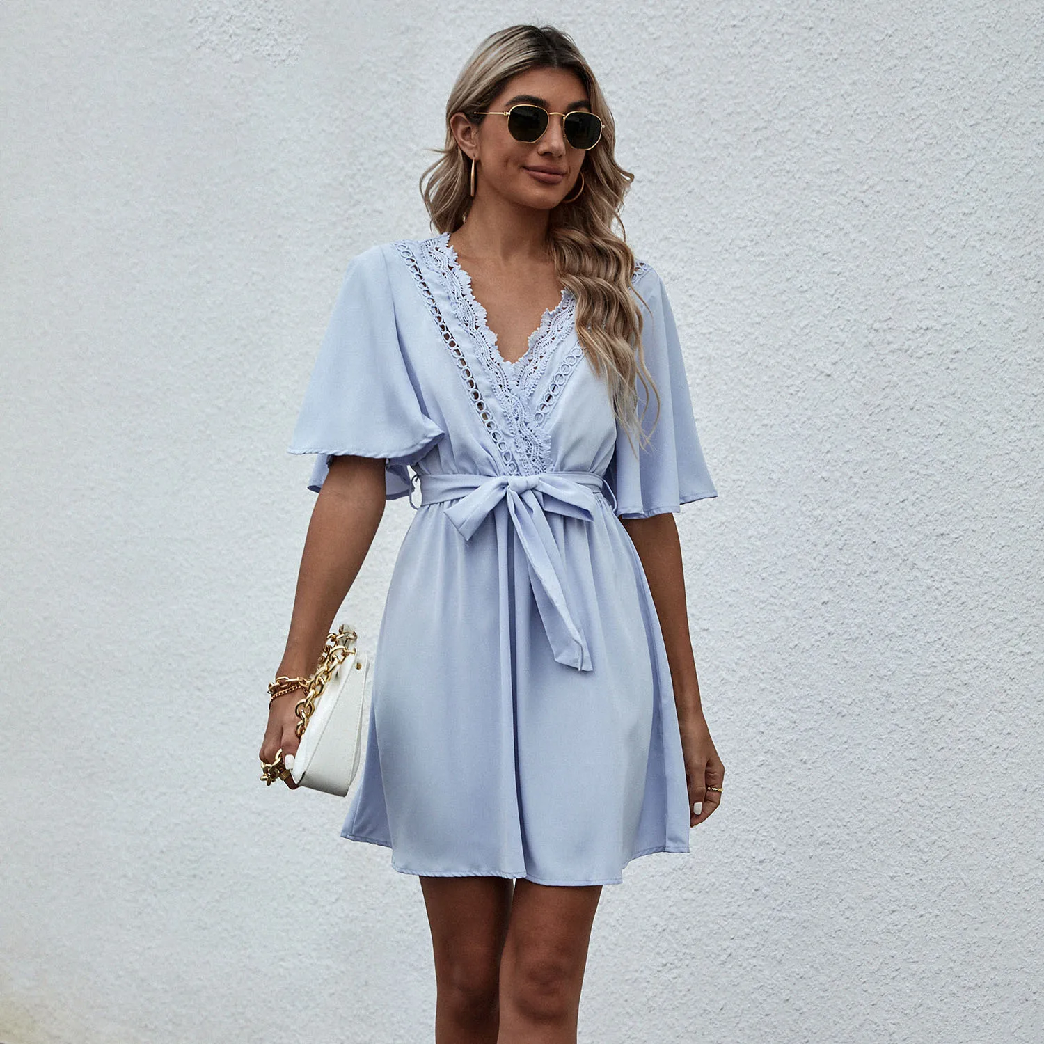 Женское короткое платье с коротким рукавом повседневное Элегантное широким