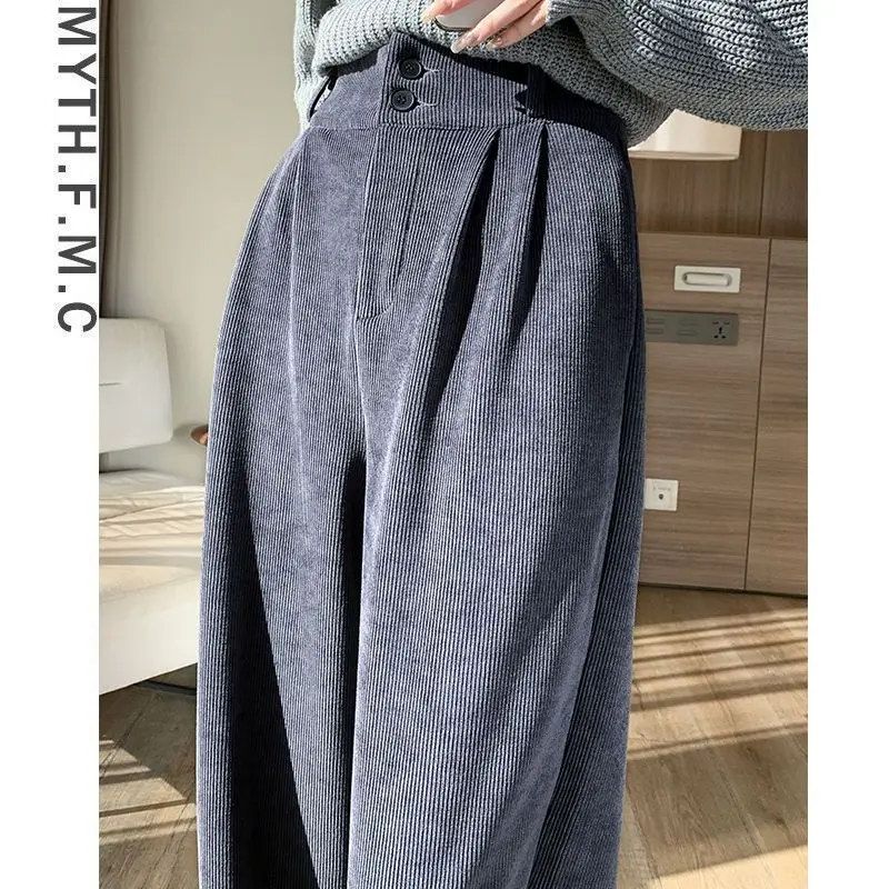 

2022 New Arrival Spring Autumn Women Casual Loose Cotton Corduroy Ankle-length Pants Button Fly Waist Straight Pants P792