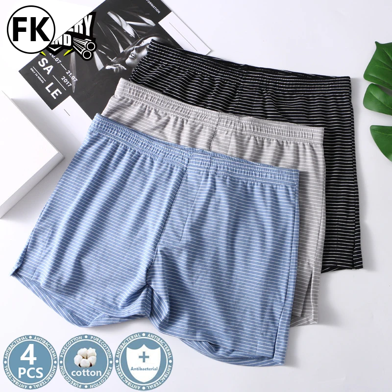 FK 4PCS Men's Boxers Home Casual Shorts Underpants Loose Panties Striped Cotton Underwears Arrow Pants 2023 Summer New Wholesale