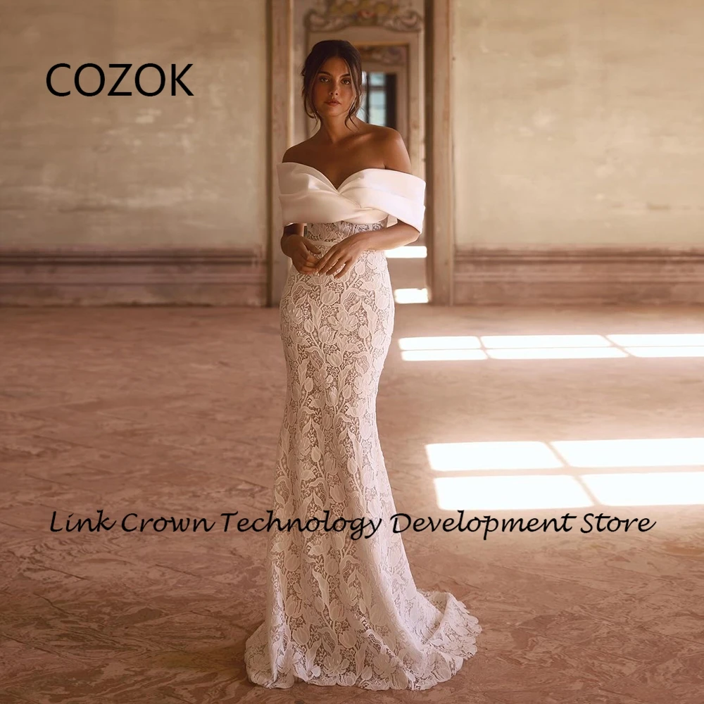 Женское свадебное платье с открытыми плечами COZOK кружевное невесты на молнии