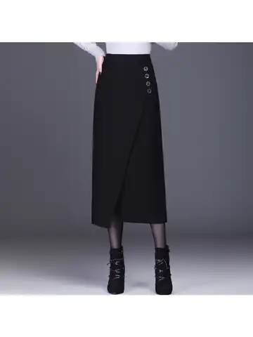 Ассиметричная черная юбка для женщин на осень и зиму 2022, новая юбка с высокой талией и ягодицами, стиль средней длины, темпераментная, s