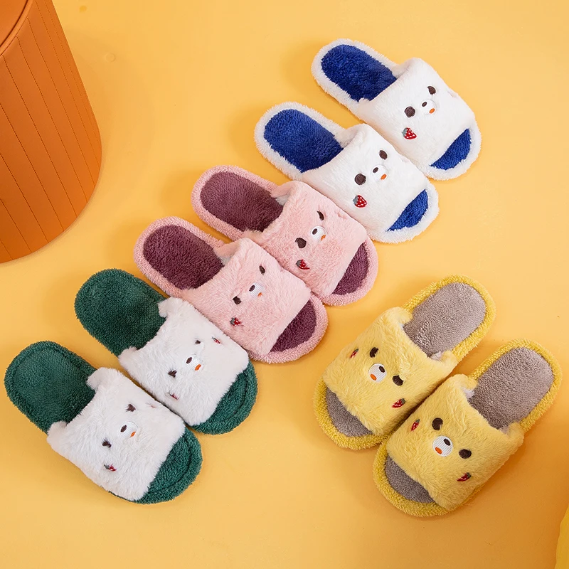 Женские теплые зимние Симпатичные Мультяшные хлопковые тапочки с открытым