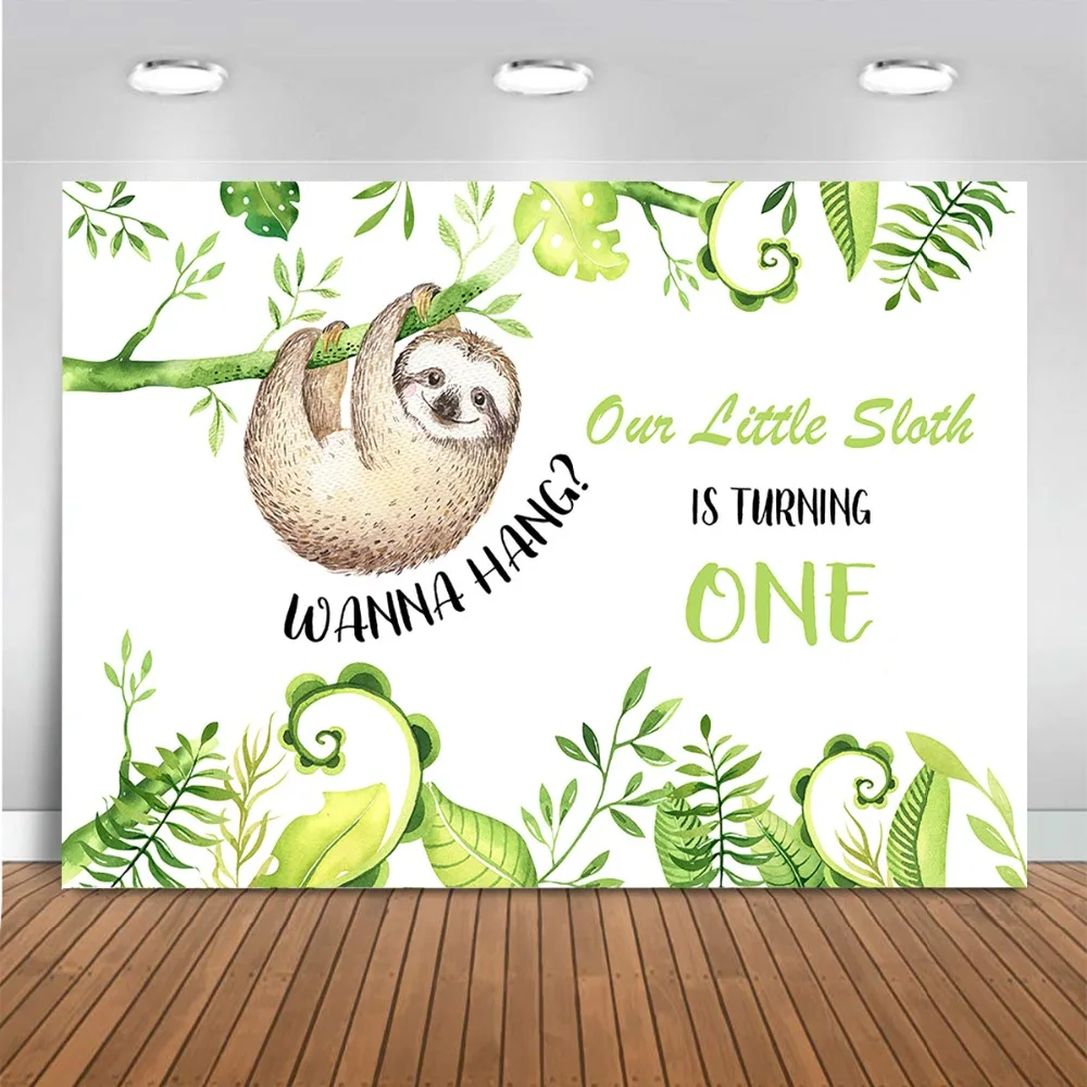 

7x5ft Little Sloth Turns One Oh Baby Shower Birthday Custom Washable Wrinkle Free Photo Background Backdrop Polyester Polycotton