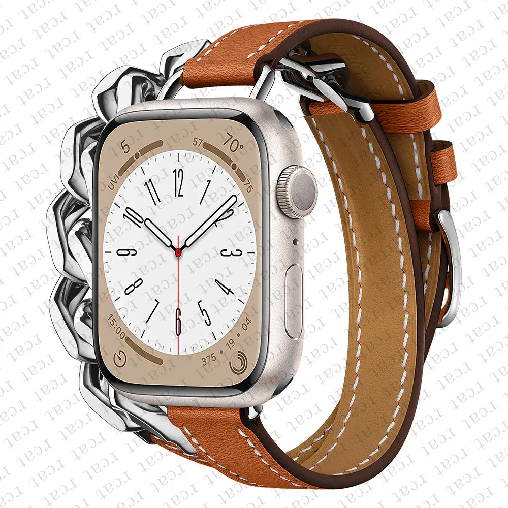 Genuine Leather For Apple watch band 40mm 41mm 38mm 44mm 45mm 49mm Slim correa bracelet iWatch series 3 4 5 6 SE 7 8 ultra strap