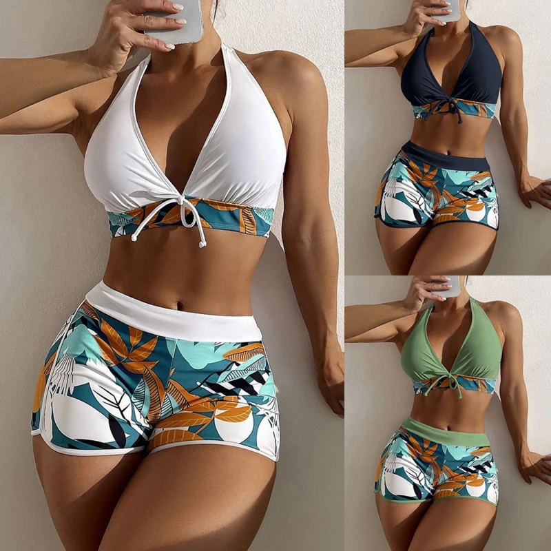 

Women Floral Printing Bikini Sets Summer New Casual Swimwear Loose Beach Tankni Swimsuit Female Sexy Bathing Suit Two Piece Sets