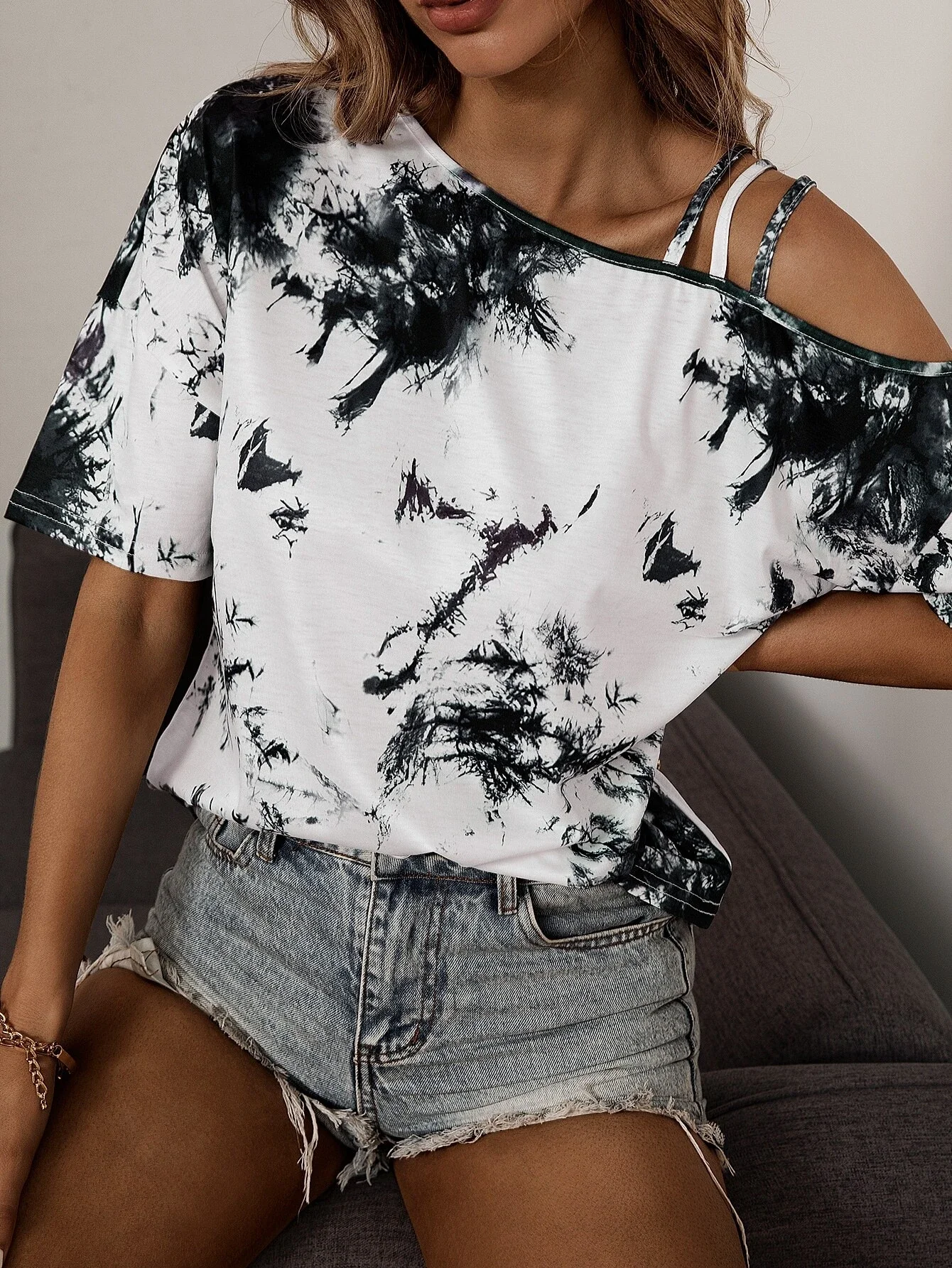 

Tie Dye Asymmetrical Neck Tee