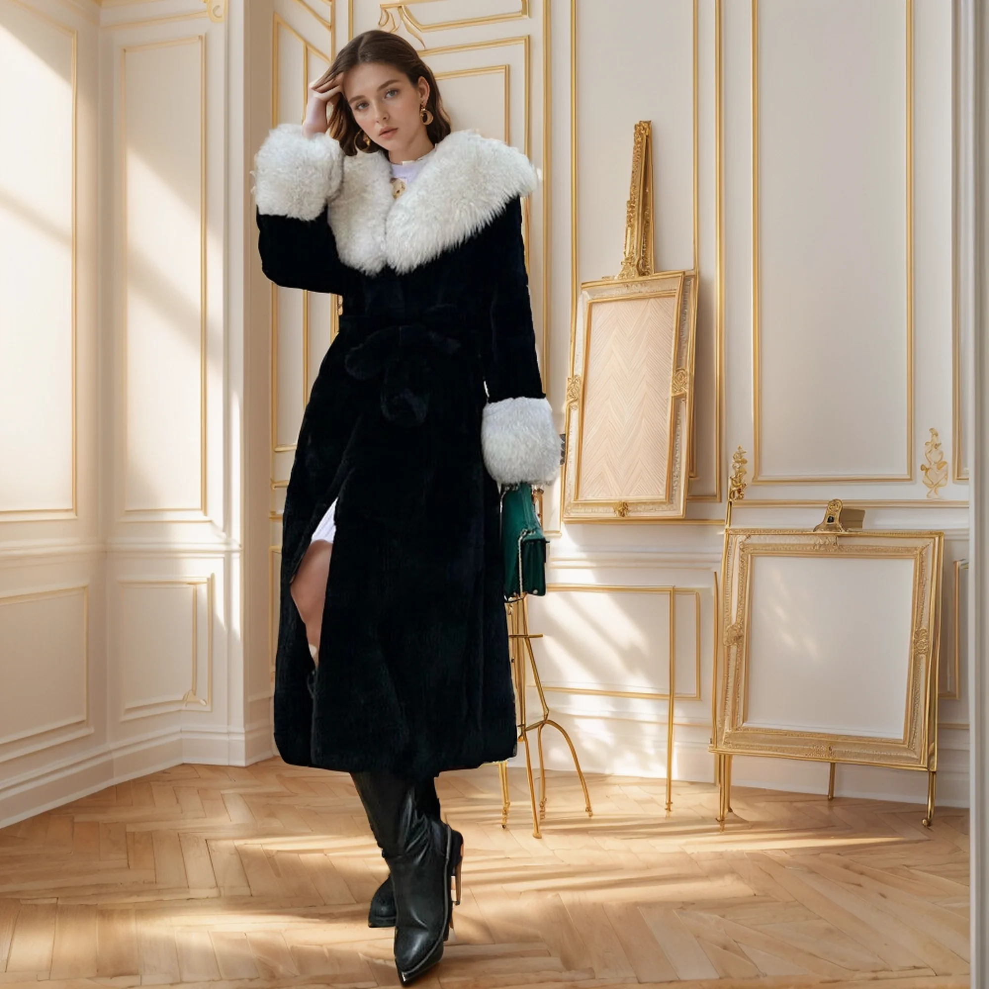 Женская куртка из натурального меха кролика рекс пальто шиншиллы шаль с лисьим