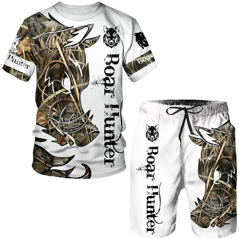 3D Printed Men's T-shirt Suit 2023 Summer Fashion Casual Shorts Tiger White Animal Element Pattern Street Wear Two-Piece Set